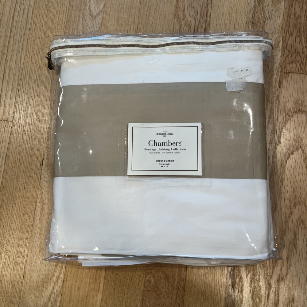 Williams Sonoma Chambers Heritage Solid Border Twin Duvet Italy Egyptian Cotton
